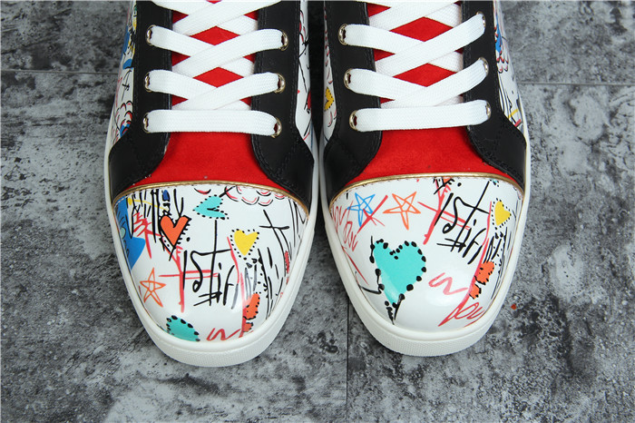 High Quality Christian Louboutin Hand Drawn Loubitag White Leather High Top Sneakers