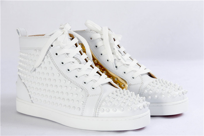 High Quality Christian Louboutin Flat High Top Spikes In Latte And Metallic Gold