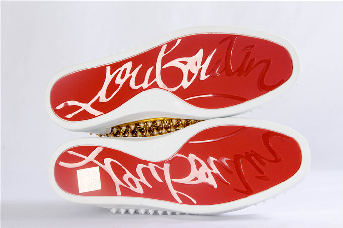 High Quality Christian Louboutin Flat High Top Spikes In Latte And Metallic Gold