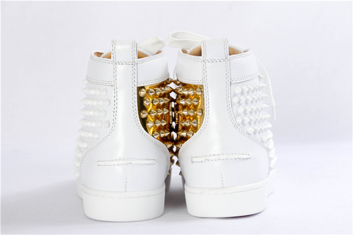 High Quality Christian Louboutin Flat High Top Spikes In Latte And Metallic Gold