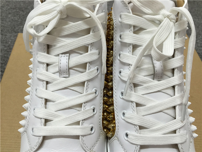 High Quality Christian Louboutin Flat High Top Spikes In Latte And Metallic Gold