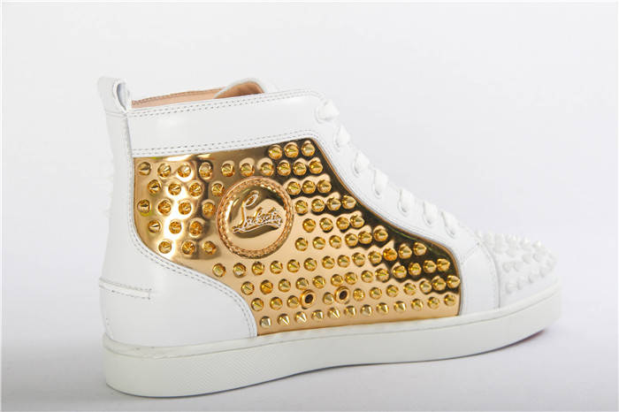 High Quality Christian Louboutin Flat High Top Spikes In Latte And Metallic Gold