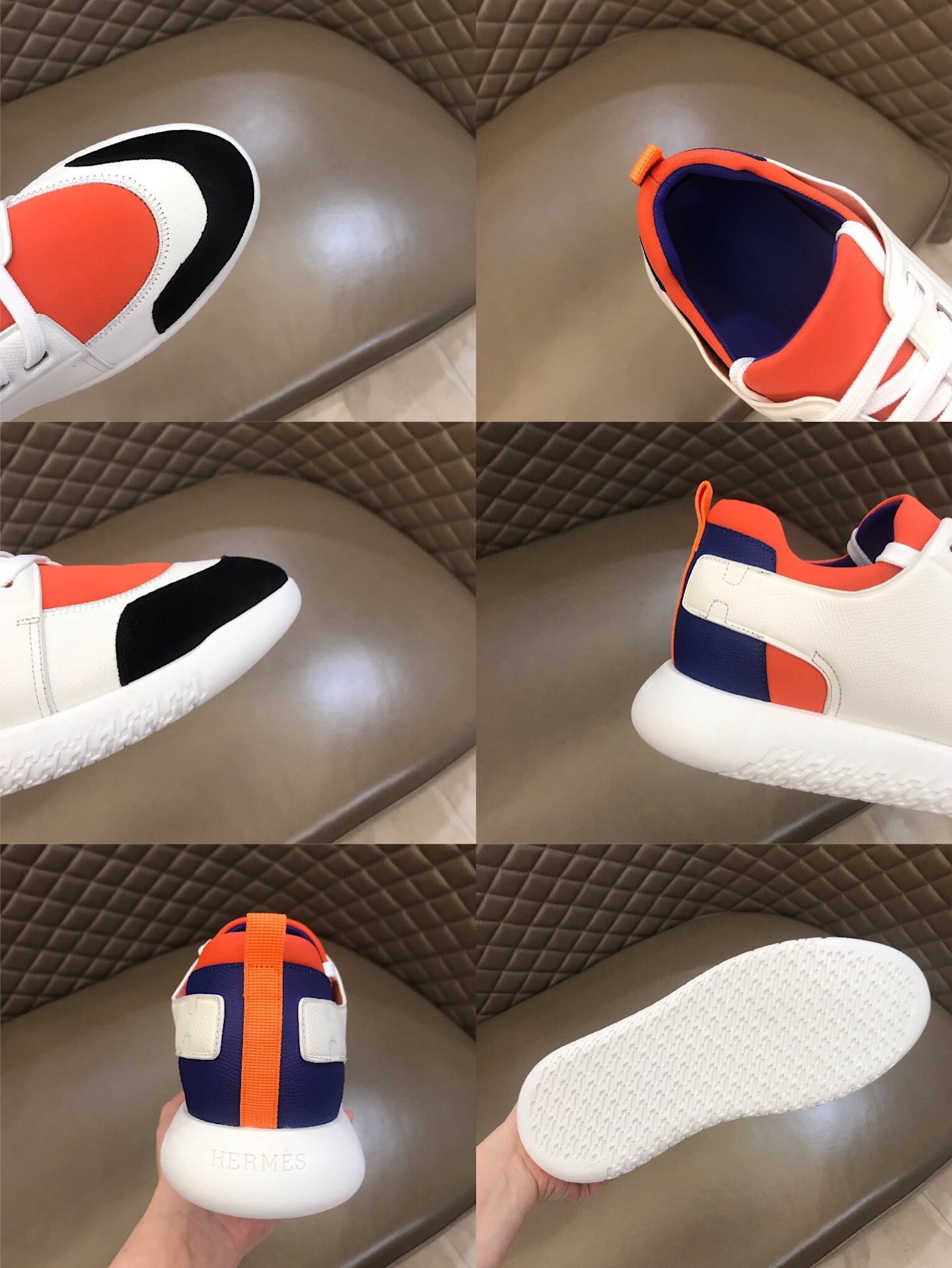 Hermes High Quality Sneakers White and Orange tongue with White sole MS021094