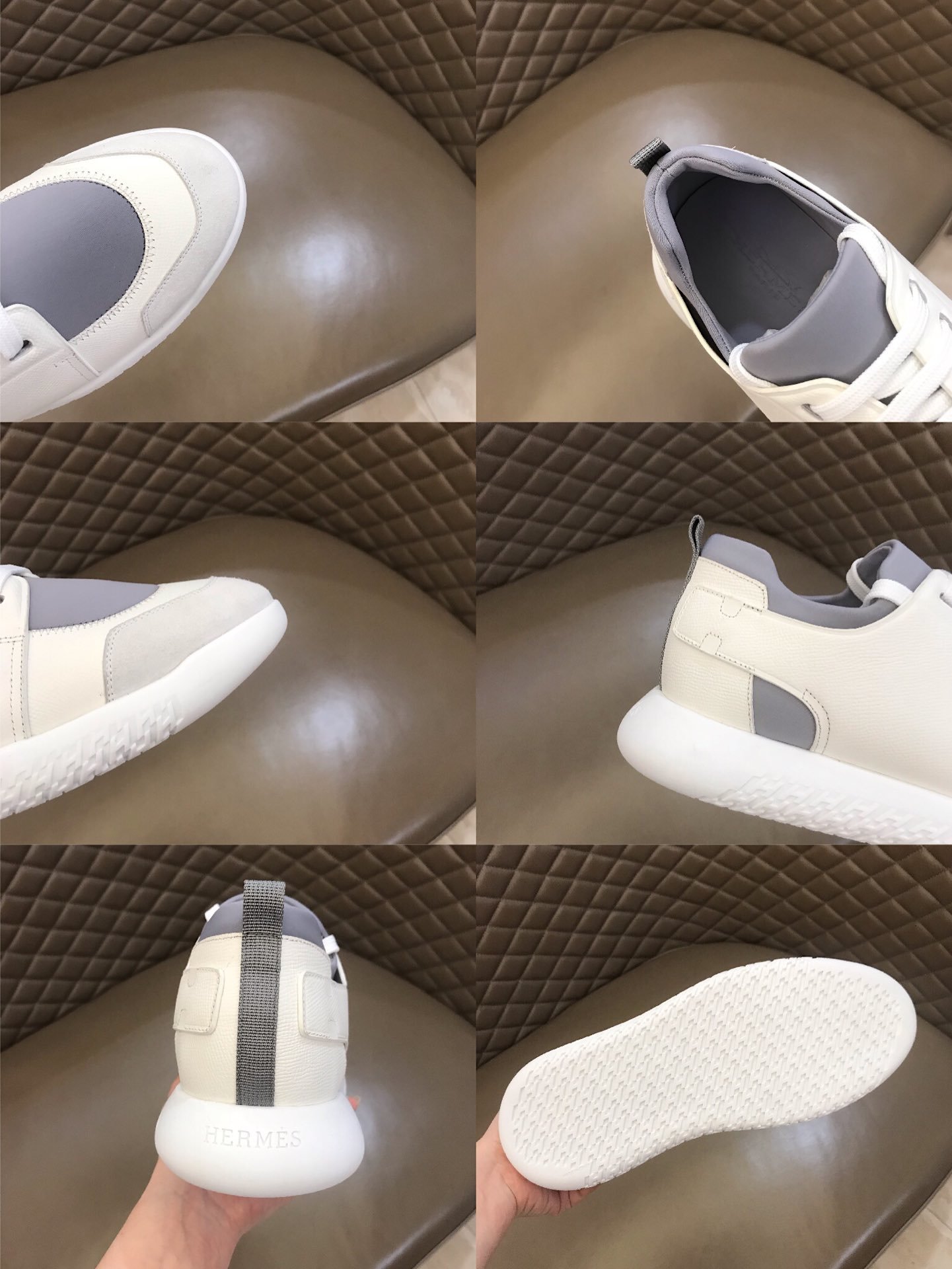 Hermes High Quality Sneakers White and Grey tongue with White sole MS021093