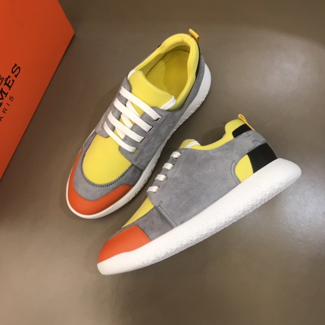 Hermes High Quality Sneakers Grey suede and Yellow tongue with White sole MS021091