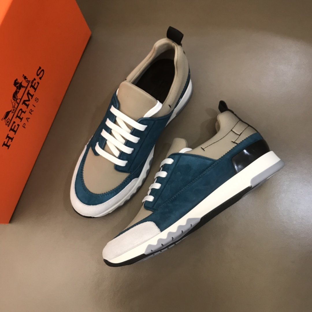 Hermes High Quality Sneakers Blue suede and Grey tongue with Two-tone sole MS021090