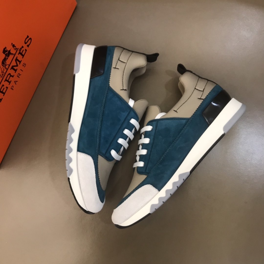 Hermes High Quality Sneakers Blue suede and Grey tongue with Two-tone sole MS021090