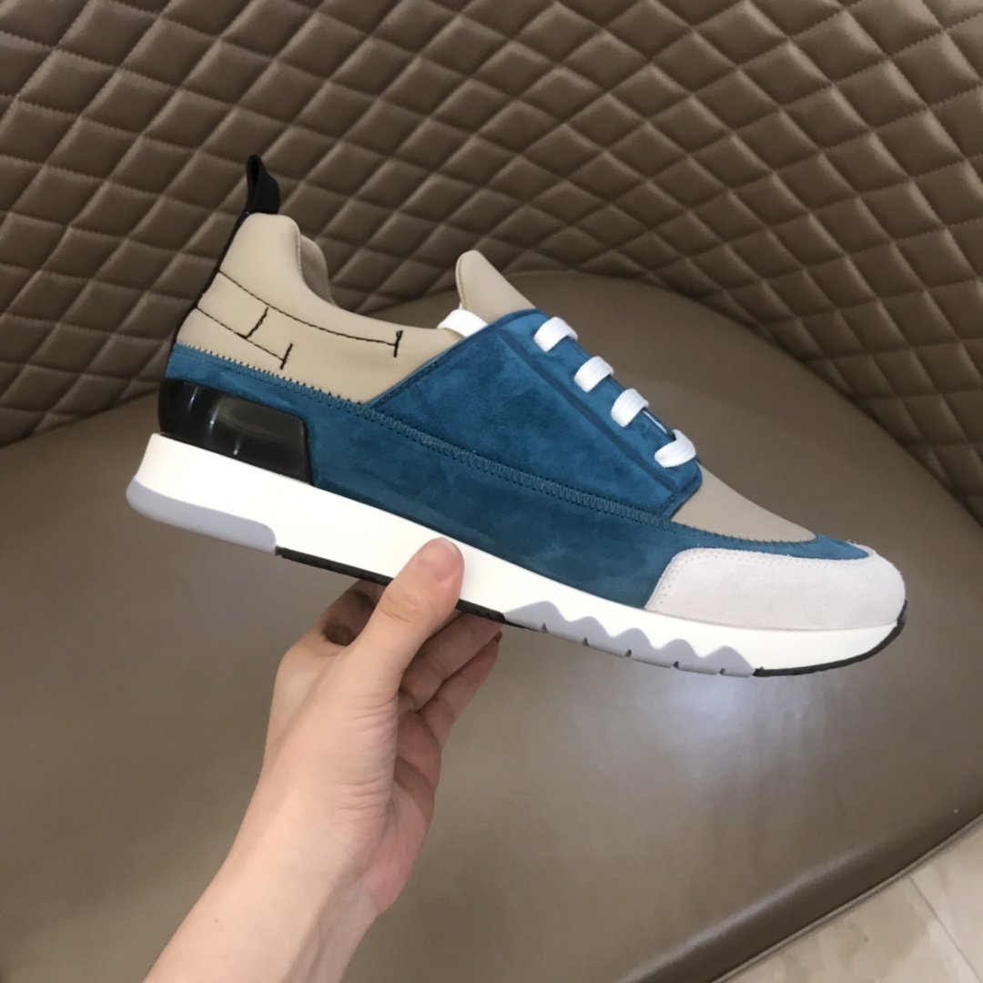 Hermes High Quality Sneakers Blue suede and Grey tongue with Two-tone sole MS021090