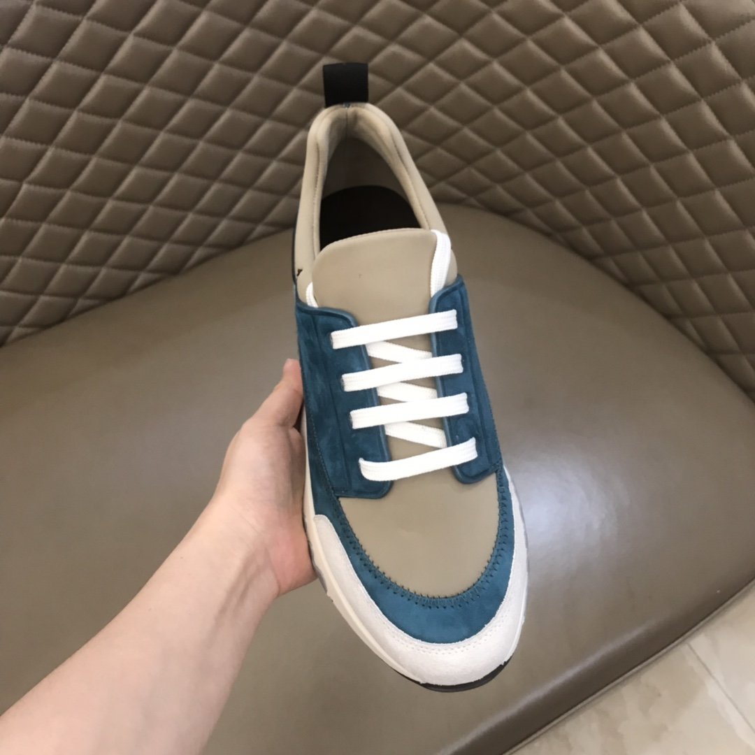 Hermes High Quality Sneakers Blue suede and Grey tongue with Two-tone sole MS021090