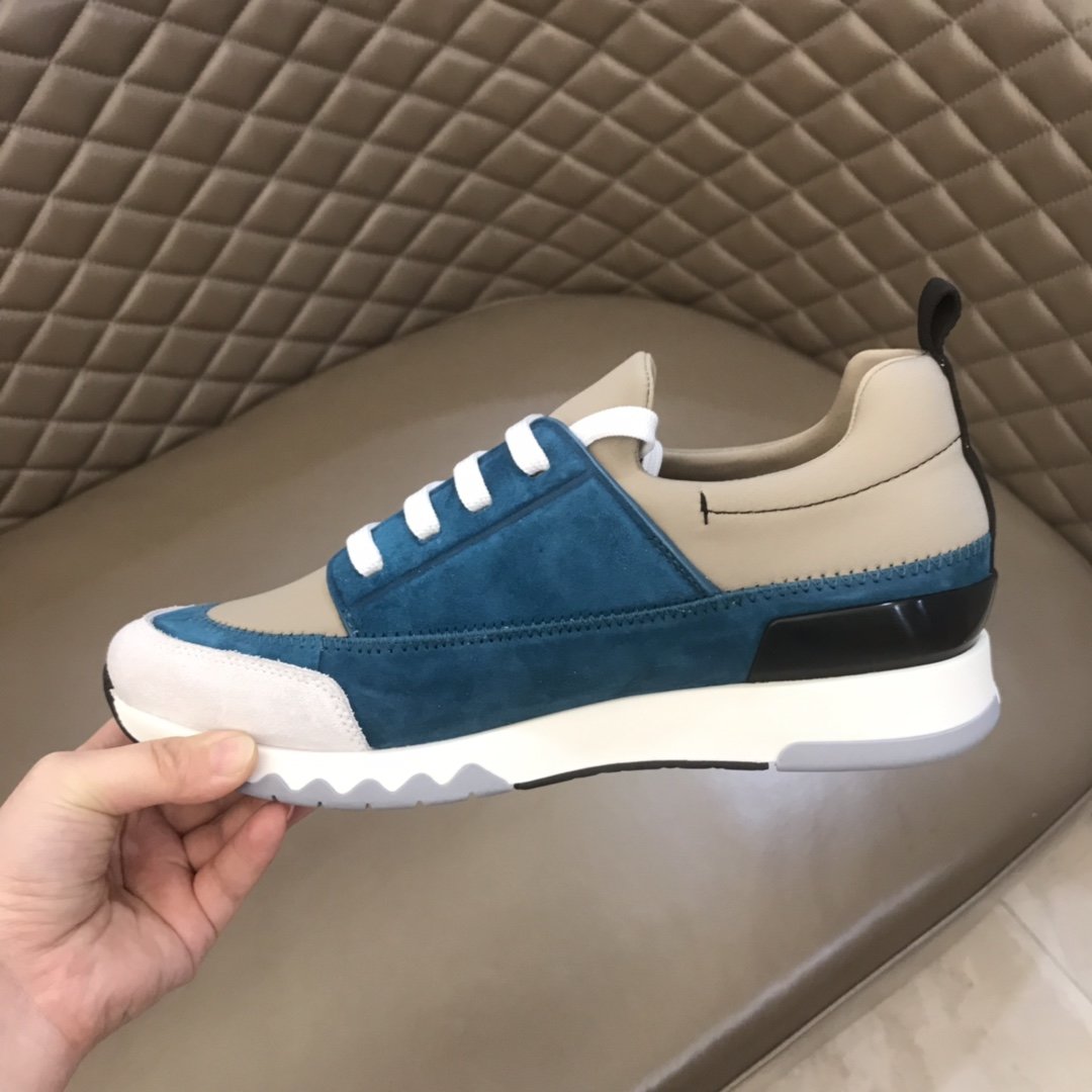 Hermes High Quality Sneakers Blue suede and Grey tongue with Two-tone sole MS021090