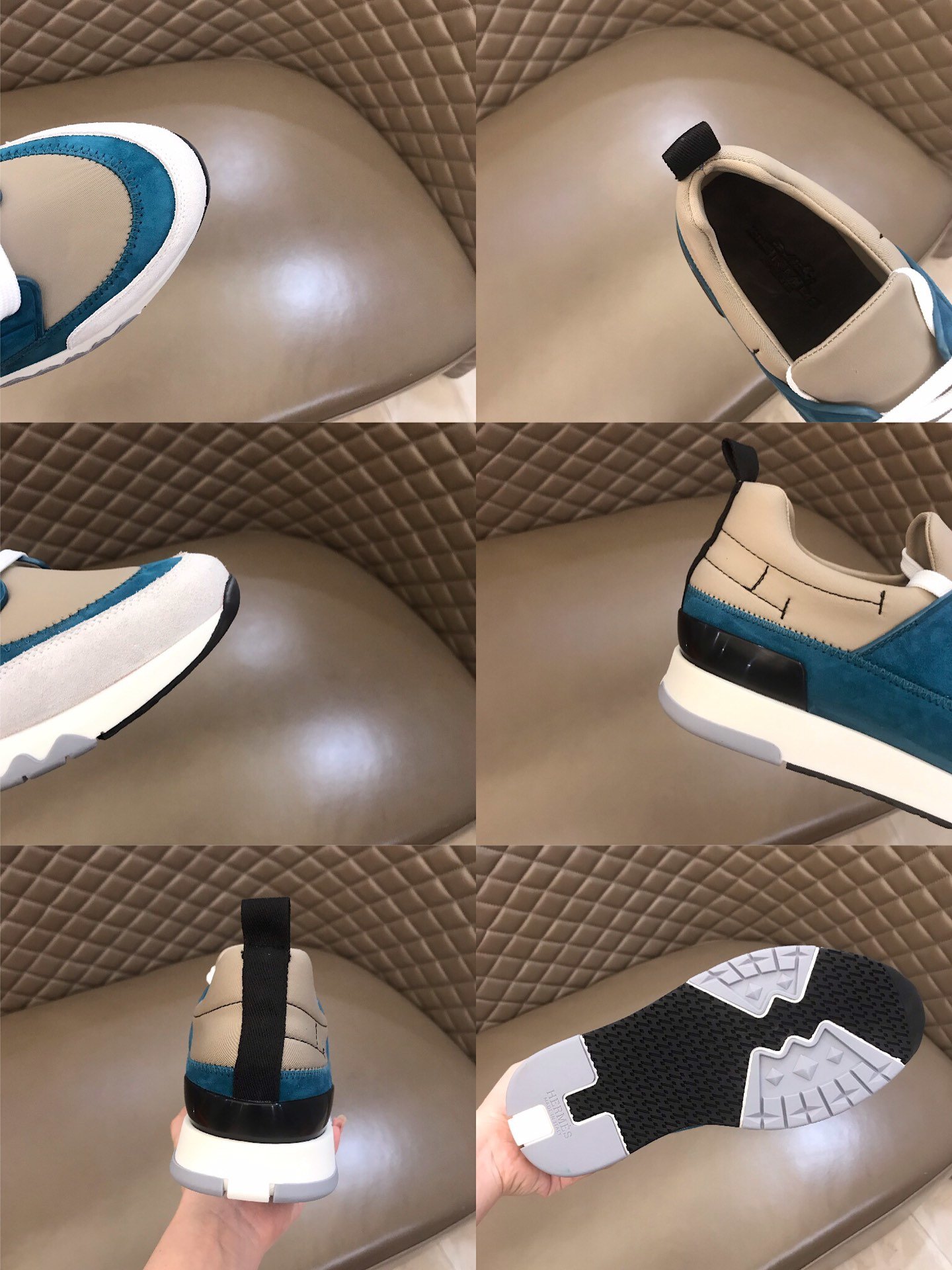 Hermes High Quality Sneakers Blue suede and Grey tongue with Two-tone sole MS021090