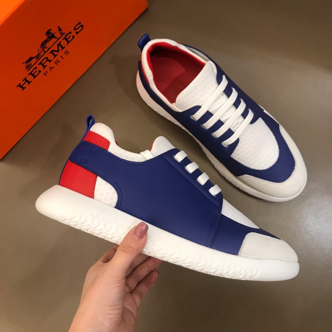 Hermes High Quality Sneakers Blue and White tongue with White sole MS021096