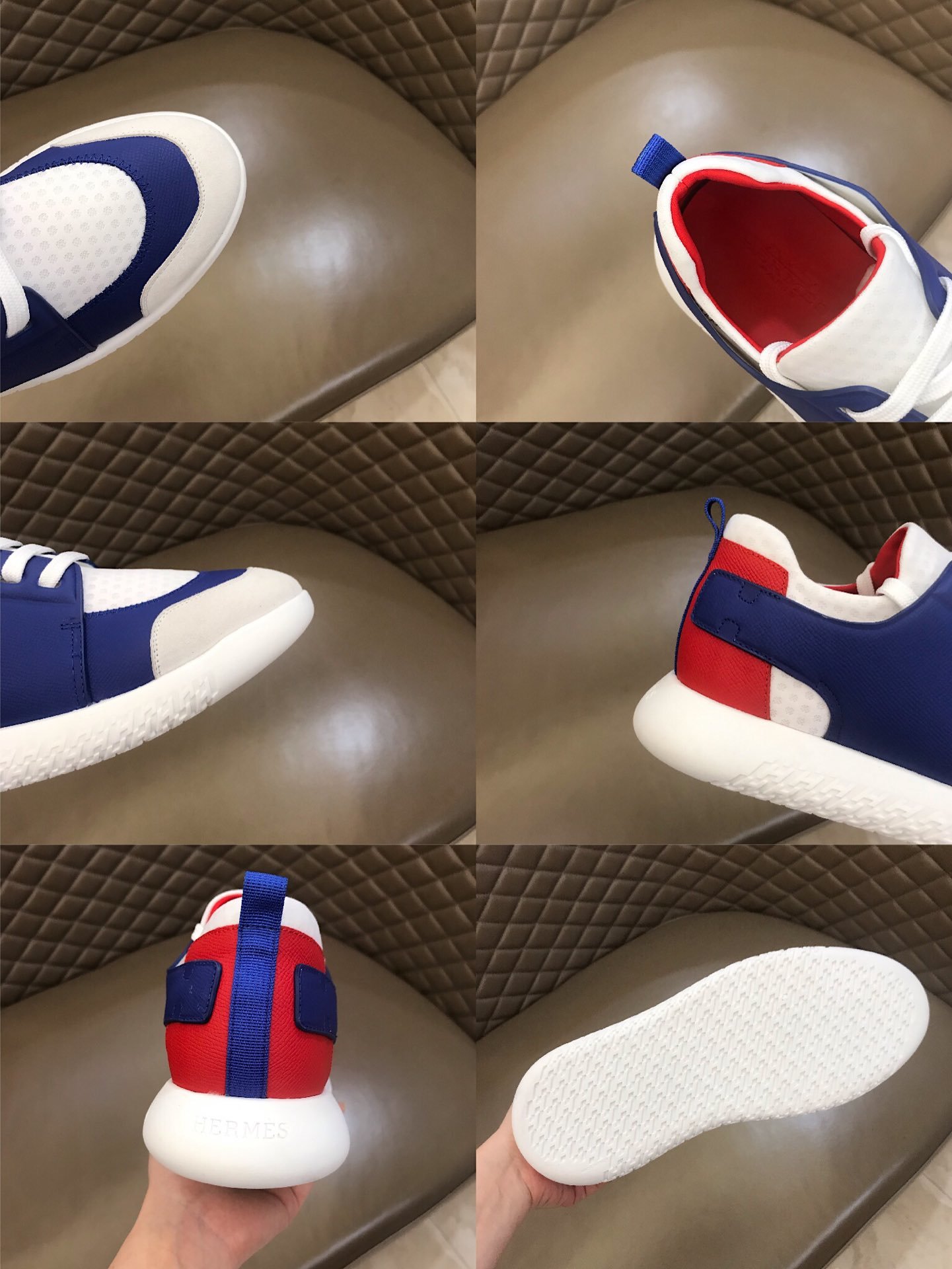 Hermes High Quality Sneakers Blue and White tongue with White sole MS021096