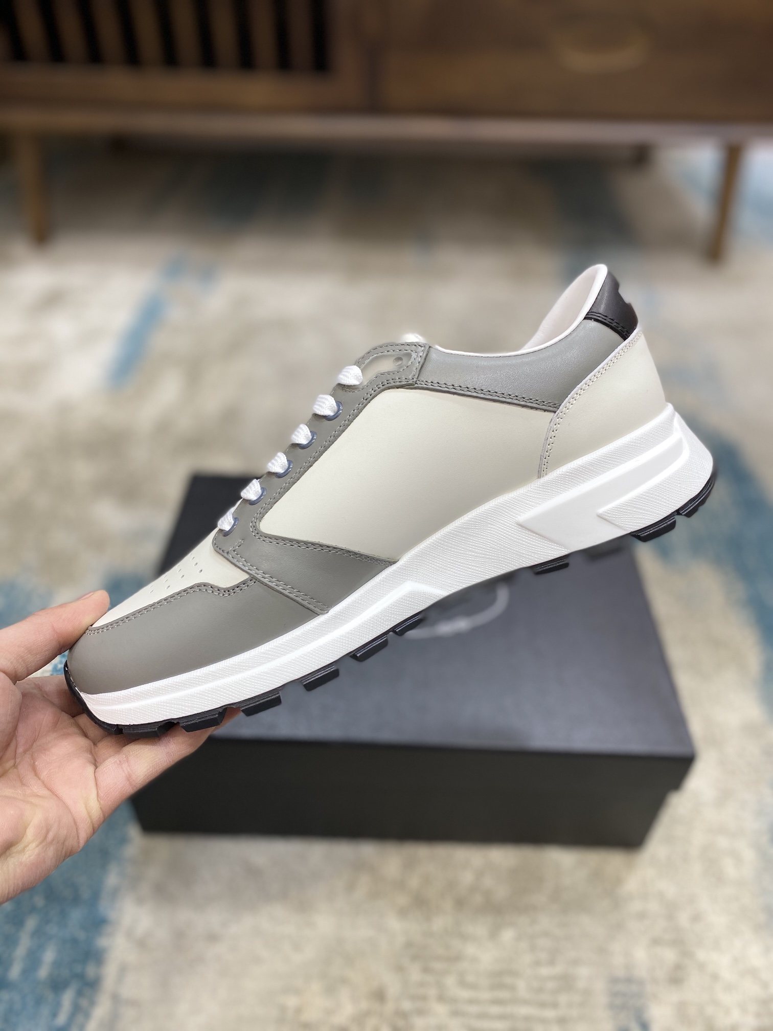 Prada Leisure Sneaker in White with Grey