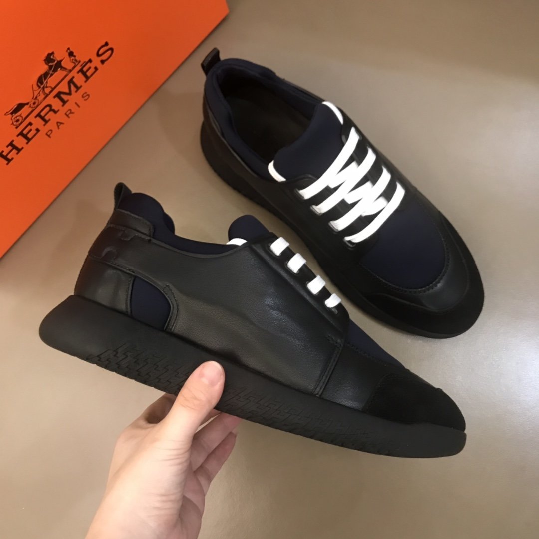Hermes High Quality Sneakers Black and Dark blue tongue with Black sole MS021092