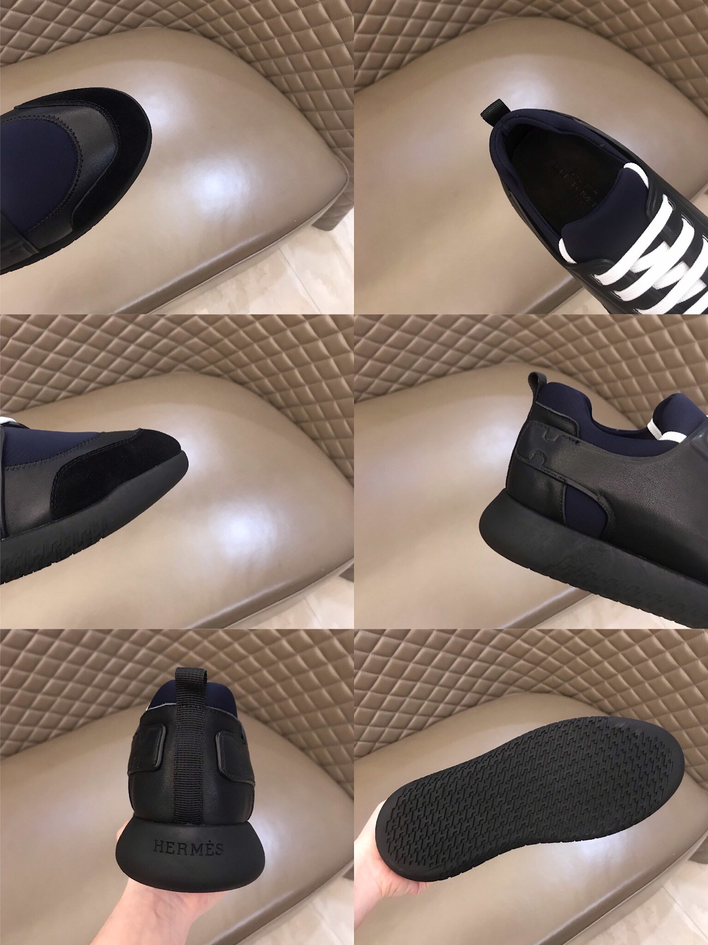 Hermes High Quality Sneakers Black and Dark blue tongue with Black sole MS021092