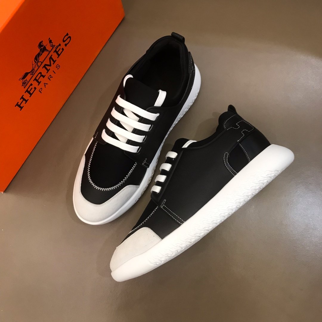 Hermes High Quality Sneakers Black and Black tongue with White sole MS021095