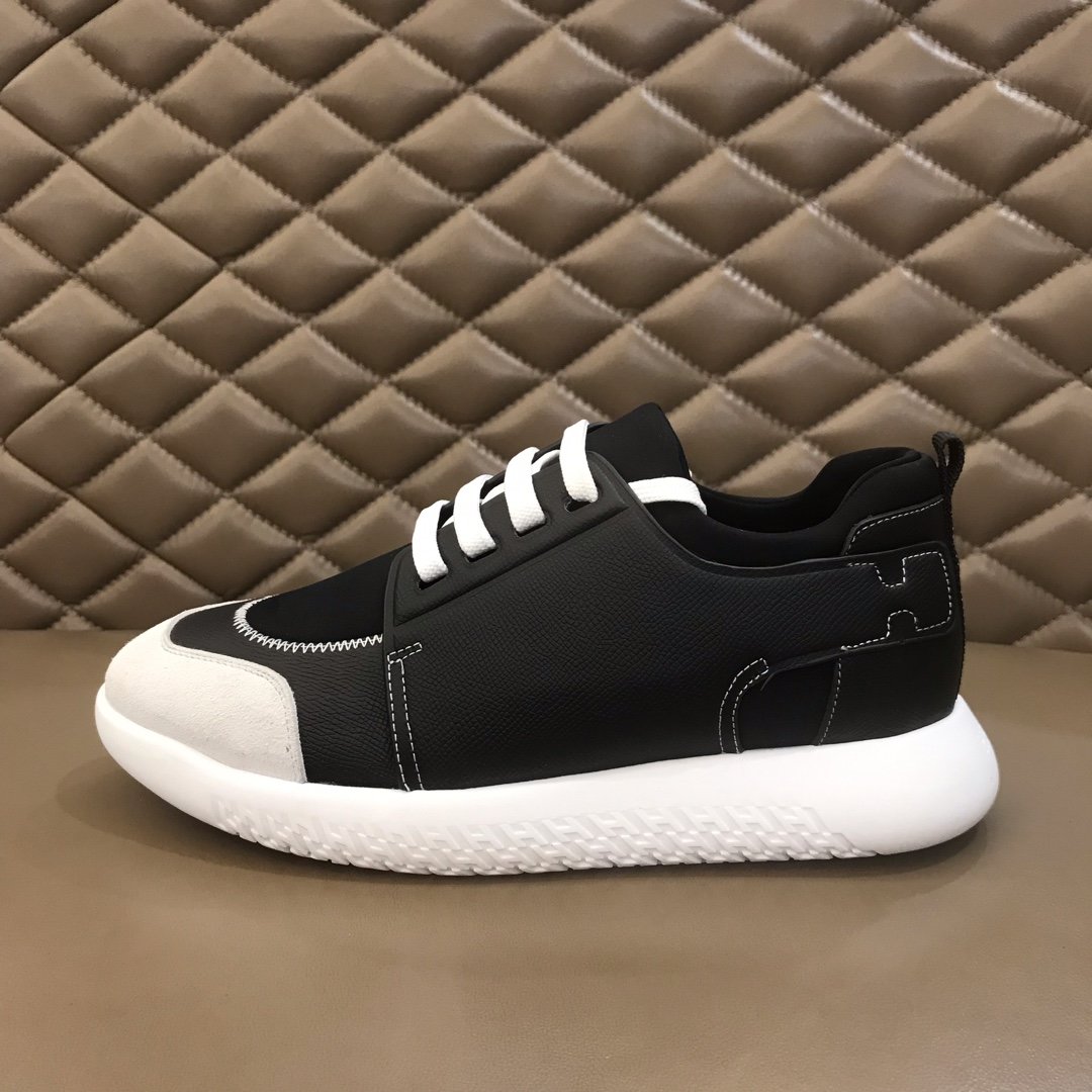 Hermes High Quality Sneakers Black and Black tongue with White sole MS021095