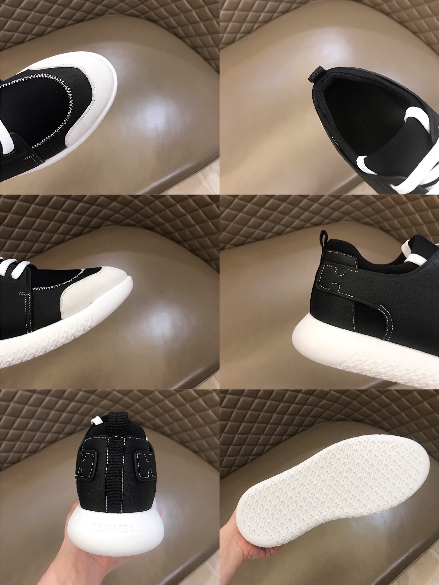 Hermes High Quality Sneakers Black and Black tongue with White sole MS021095