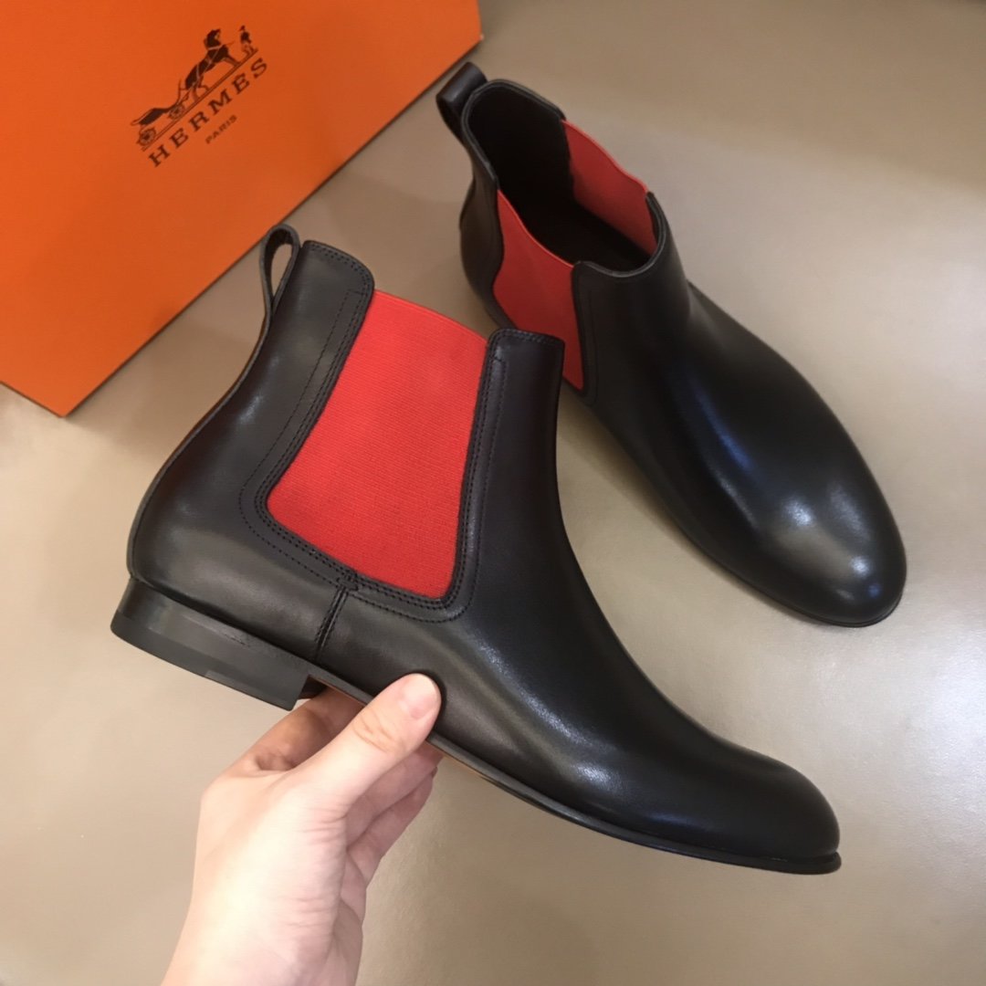 Hermes Chelsea Black and red Boots MS021089