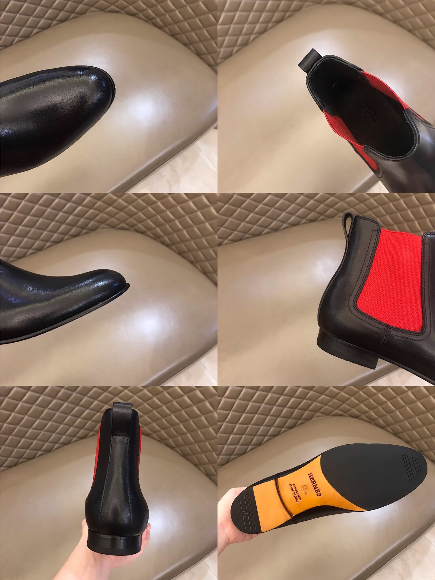 Hermes Chelsea Black and red Boots MS021089