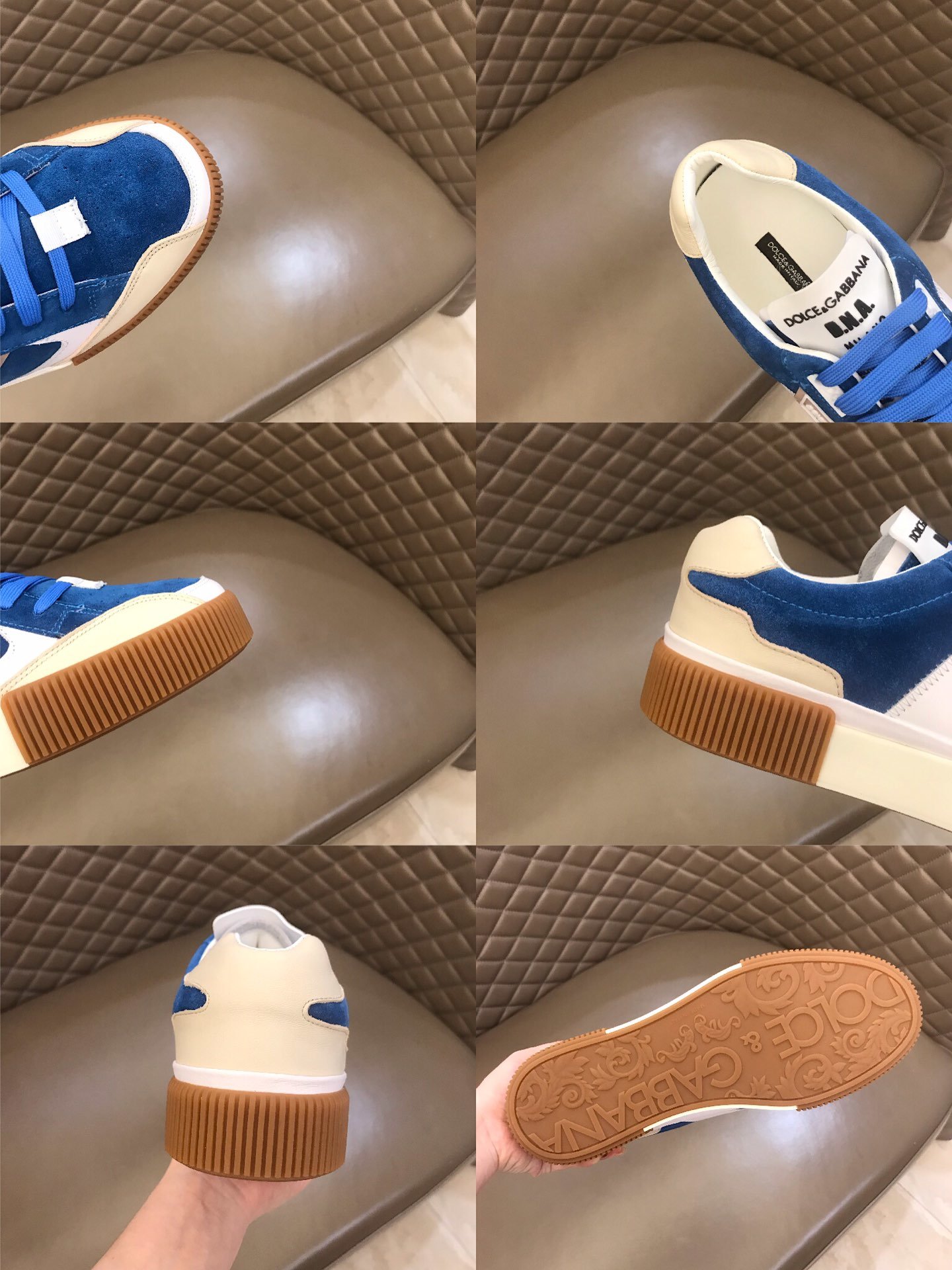 Dolce ＆ Gabbana White and blue suede with brown sole High Quality Sneakers MS021053