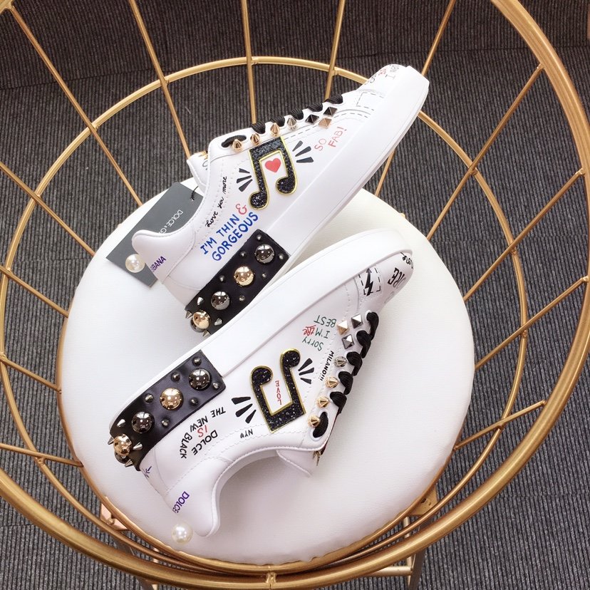 Dolce & Gabbana White and music symbol theme patch with white sole Sneakers MS110010