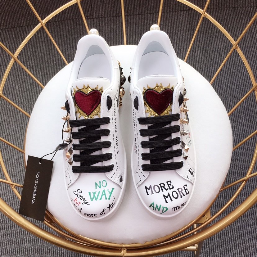 Dolce & Gabbana White and music symbol theme patch with white sole Sneakers MS110010