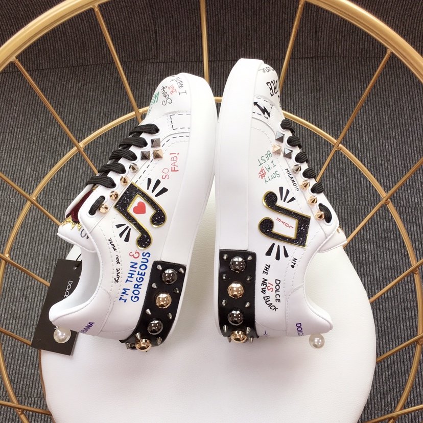 Dolce & Gabbana White and music symbol theme patch with white sole Sneakers MS110010