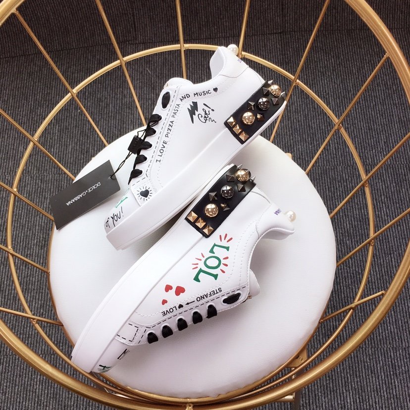 Dolce & Gabbana White and music symbol theme patch with white sole Sneakers MS110010