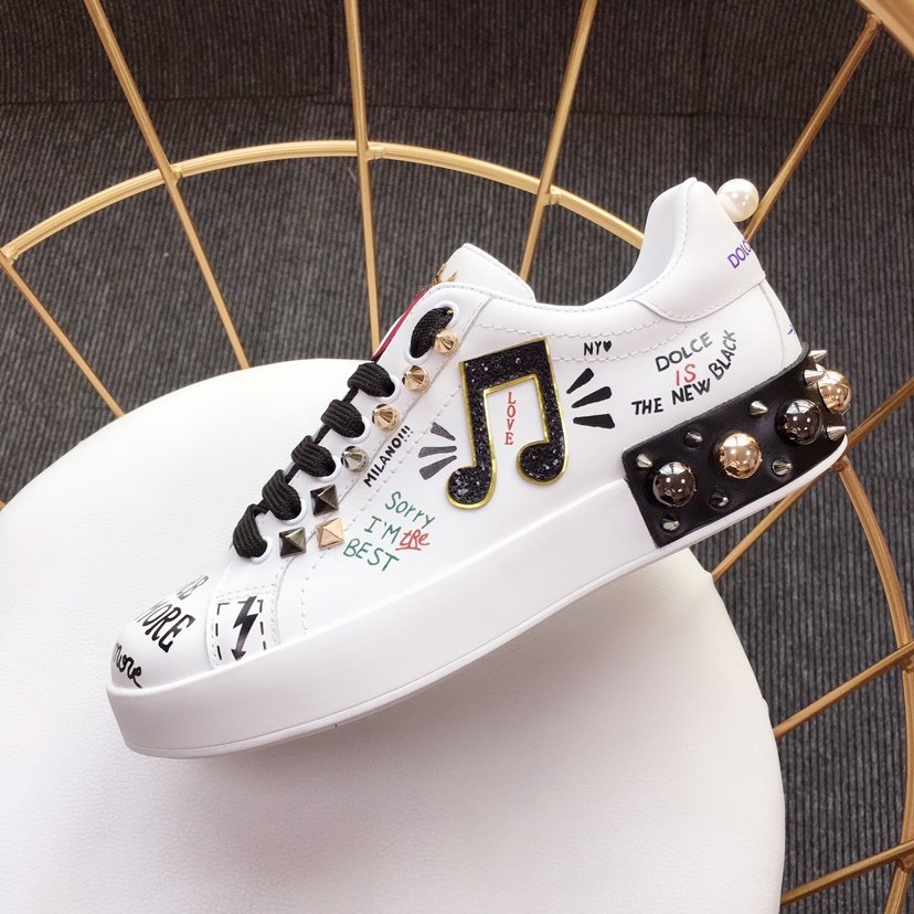 Dolce & Gabbana White and music symbol theme patch with white sole Sneakers MS110010