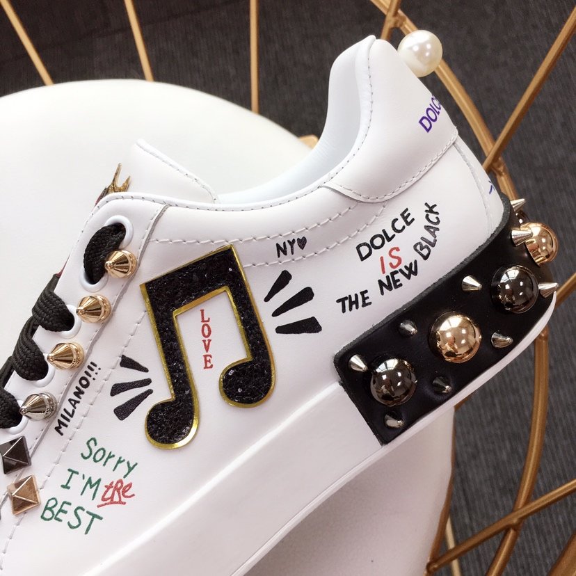 Dolce & Gabbana White and music symbol theme patch with white sole Sneakers MS110010