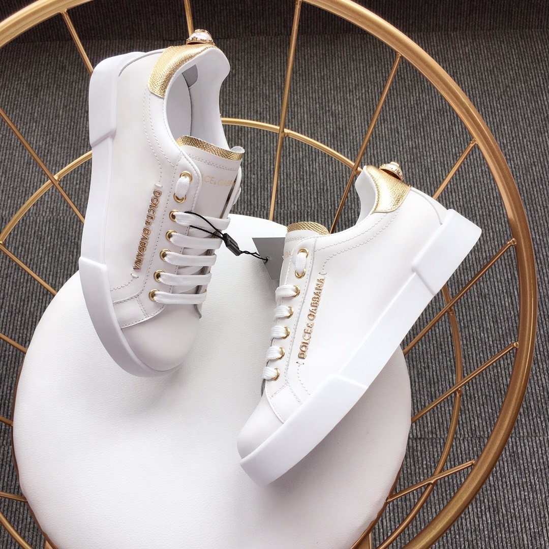 Dolce & Gabbana White and gold heel with white sole Sneakers MS110053