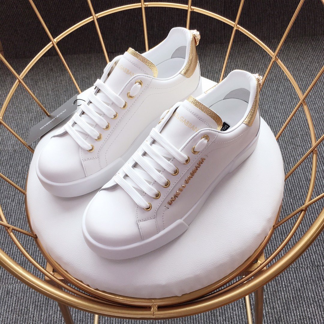 Dolce & Gabbana White and gold heel with white sole Sneakers MS110053