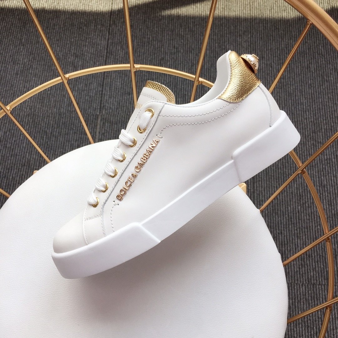 Dolce & Gabbana White and gold heel with white sole Sneakers MS110053