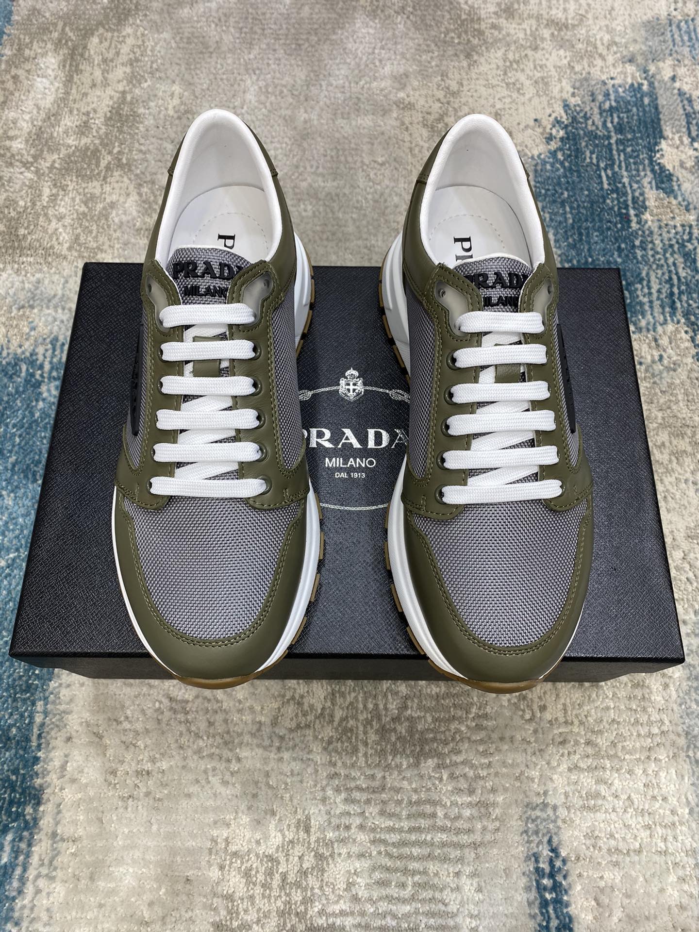 Prada Leisure Sneaker in Brown with Blue