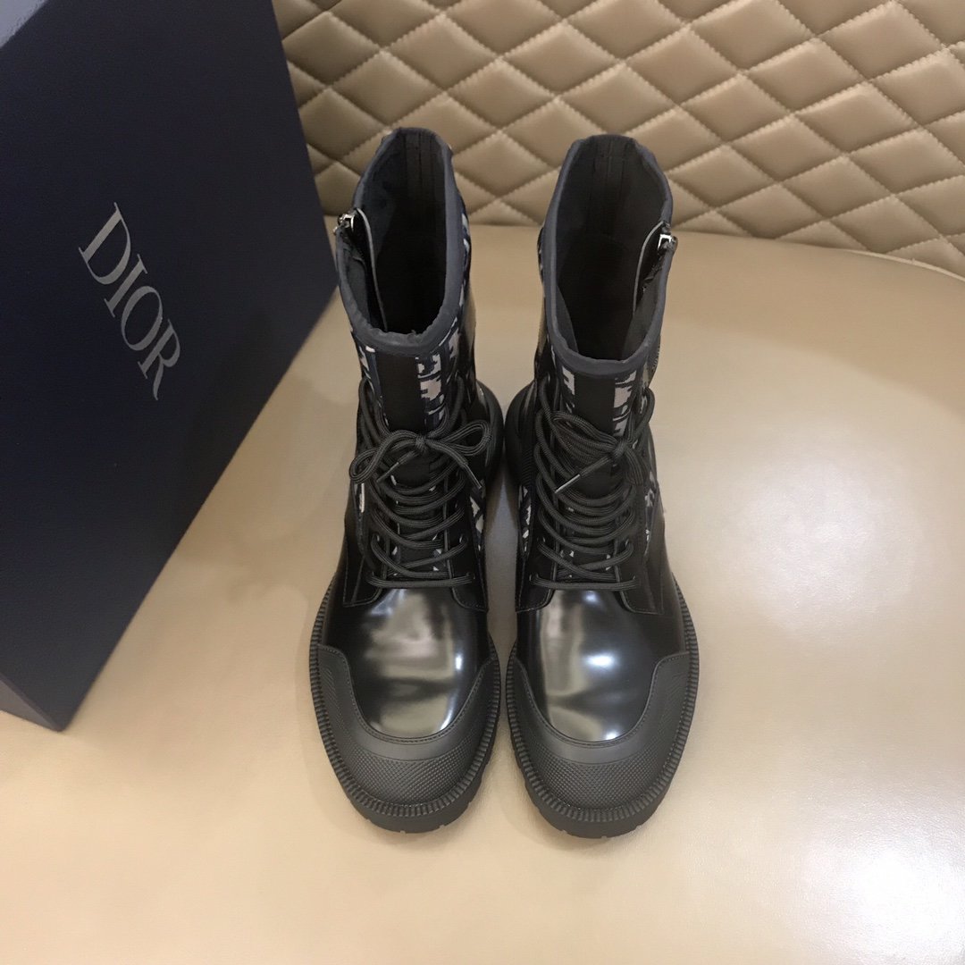Dior Oblique Calfskin Boots Black/Deep Blue MS021044