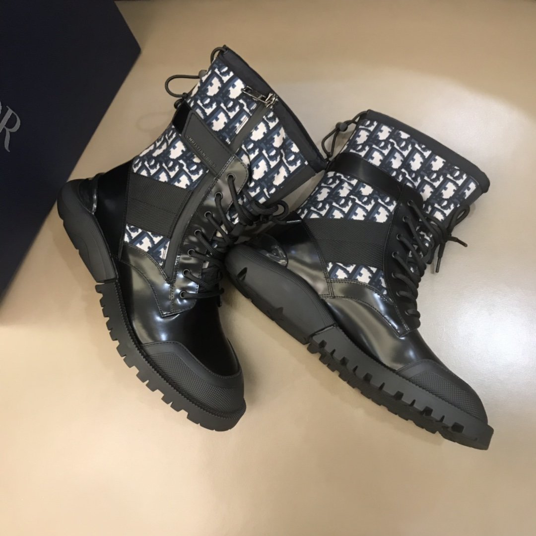 Dior Oblique Calfskin Boots Black/Deep Blue MS021044