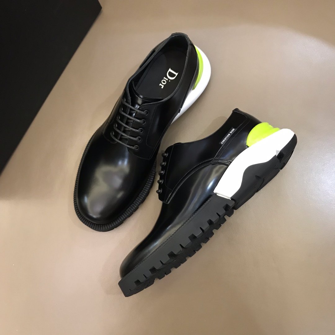 Dior Derby Brogue High Quality Loafers In Polished Black Calfskin(Yellow) MS021050