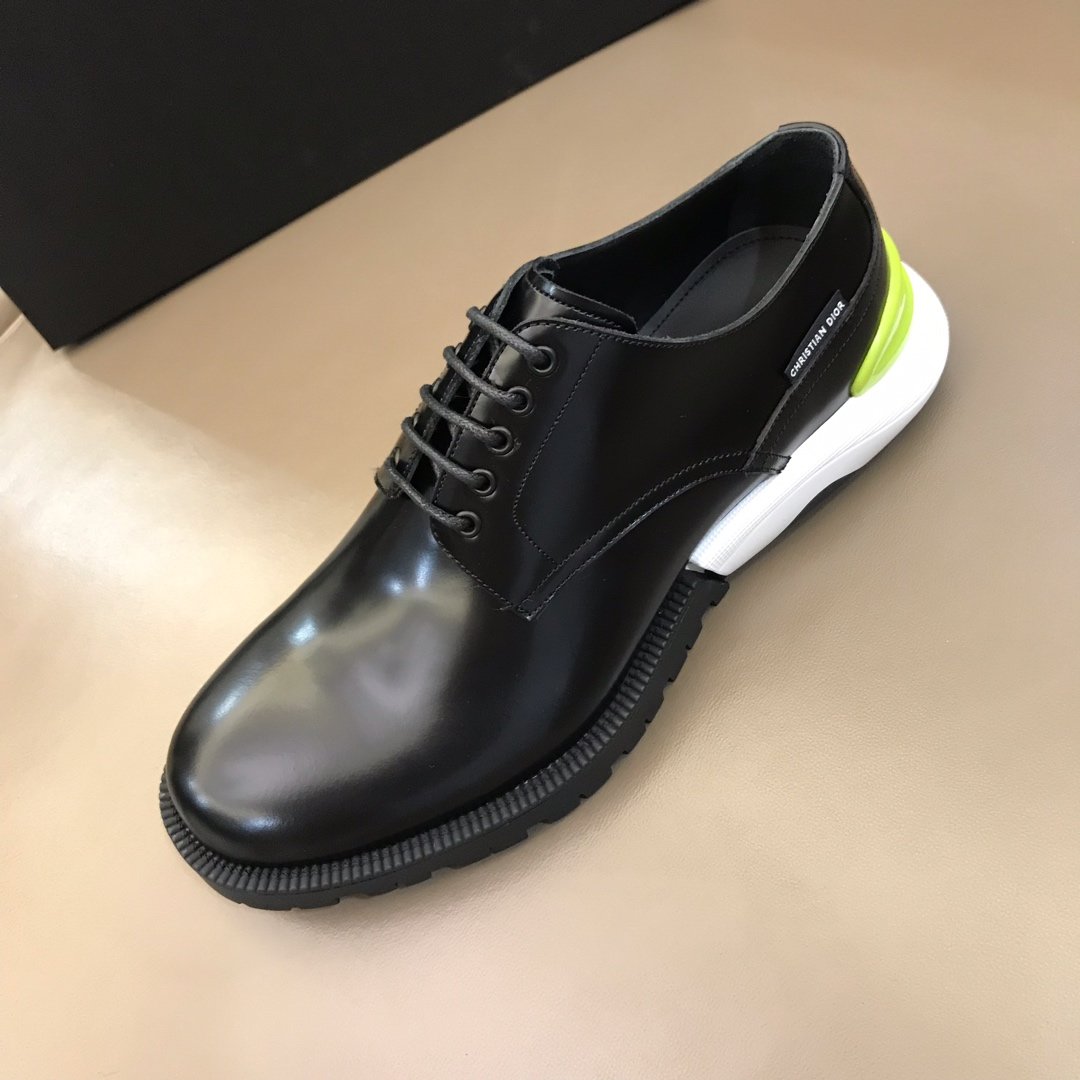 Dior Derby Brogue High Quality Loafers In Polished Black Calfskin(Yellow) MS021050