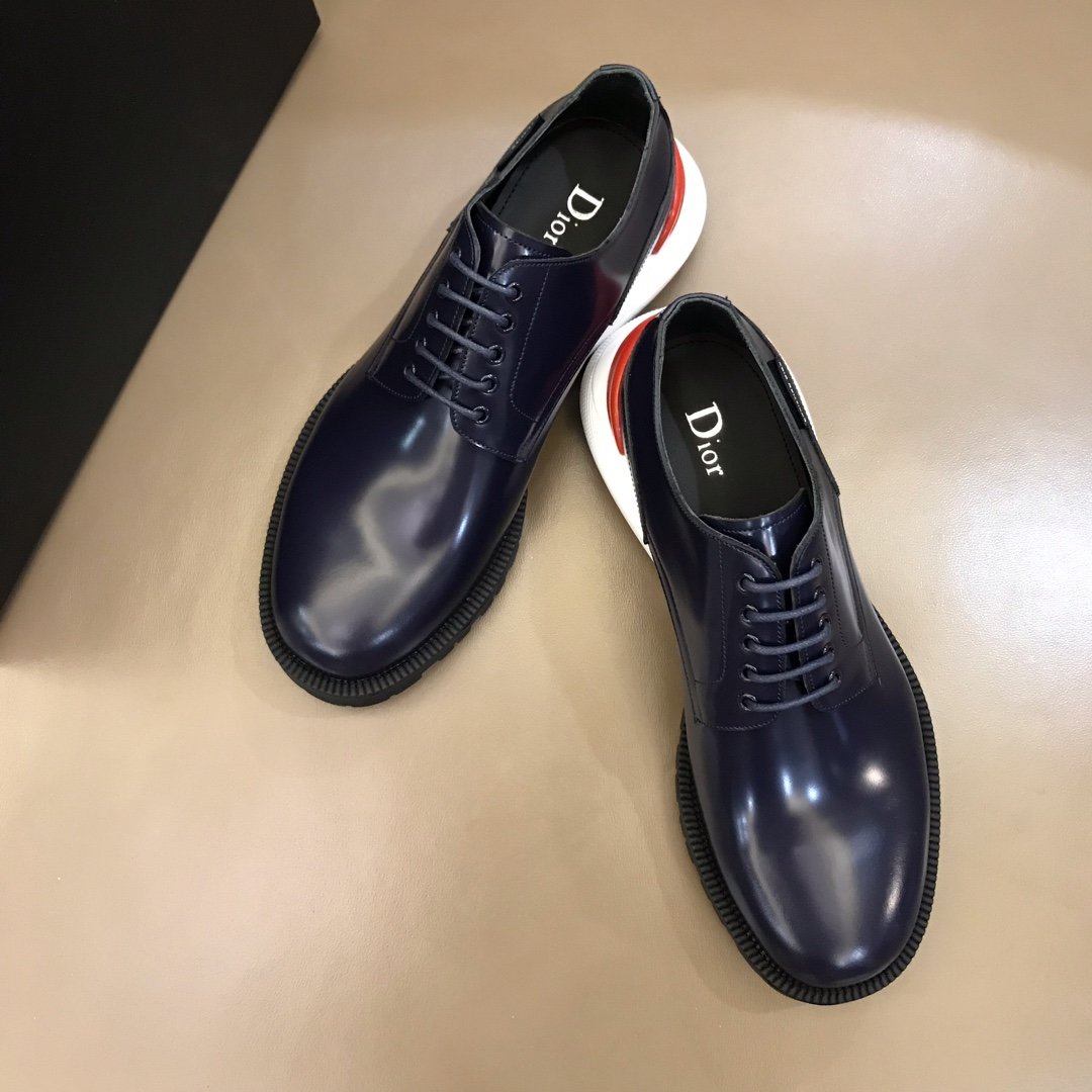 Dior Derby Brogue High Quality Loafers In Polished Black Calfskin(Red) MS021048