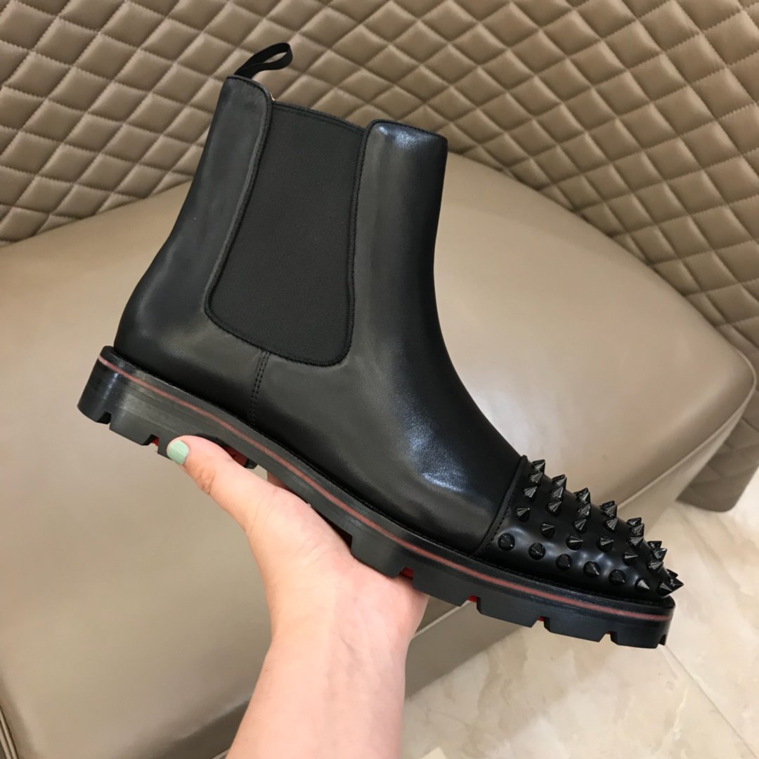 Christian Louboutin Chelsea MELON SPIKES Black Leather Boots MS021038