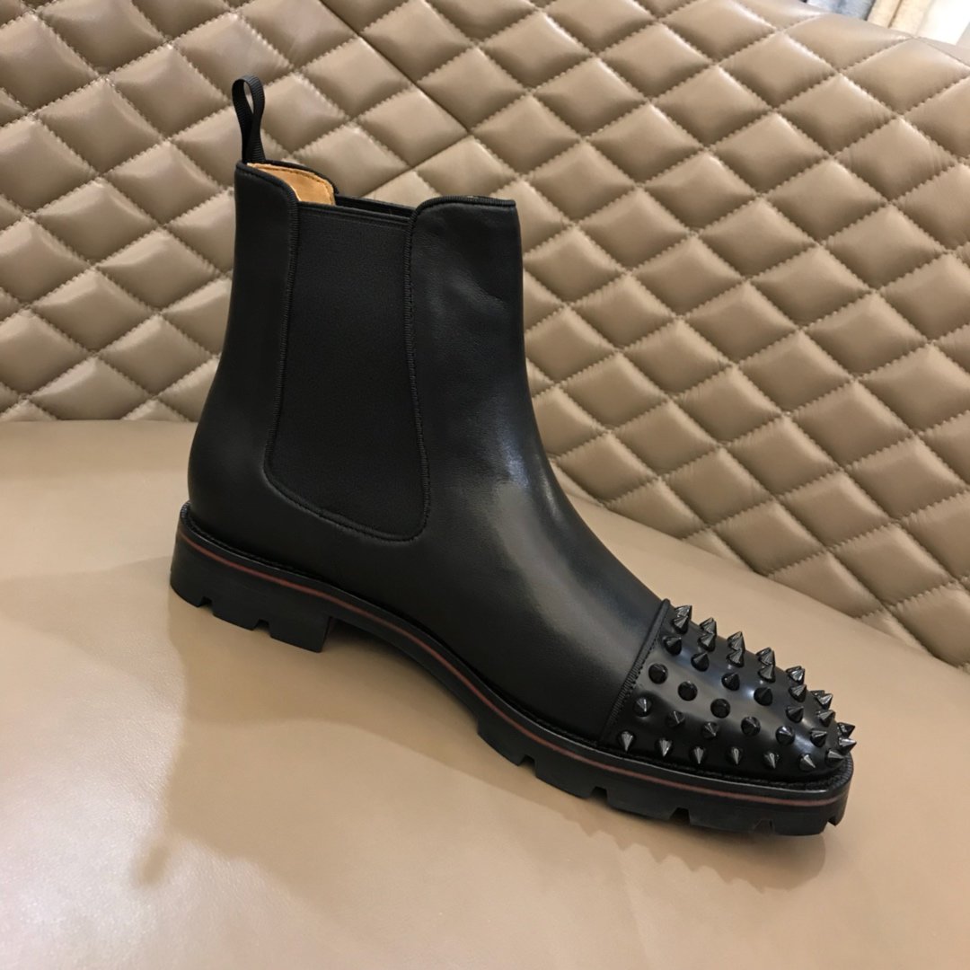 Christian Louboutin Chelsea MELON SPIKES Black Leather Boots MS021038