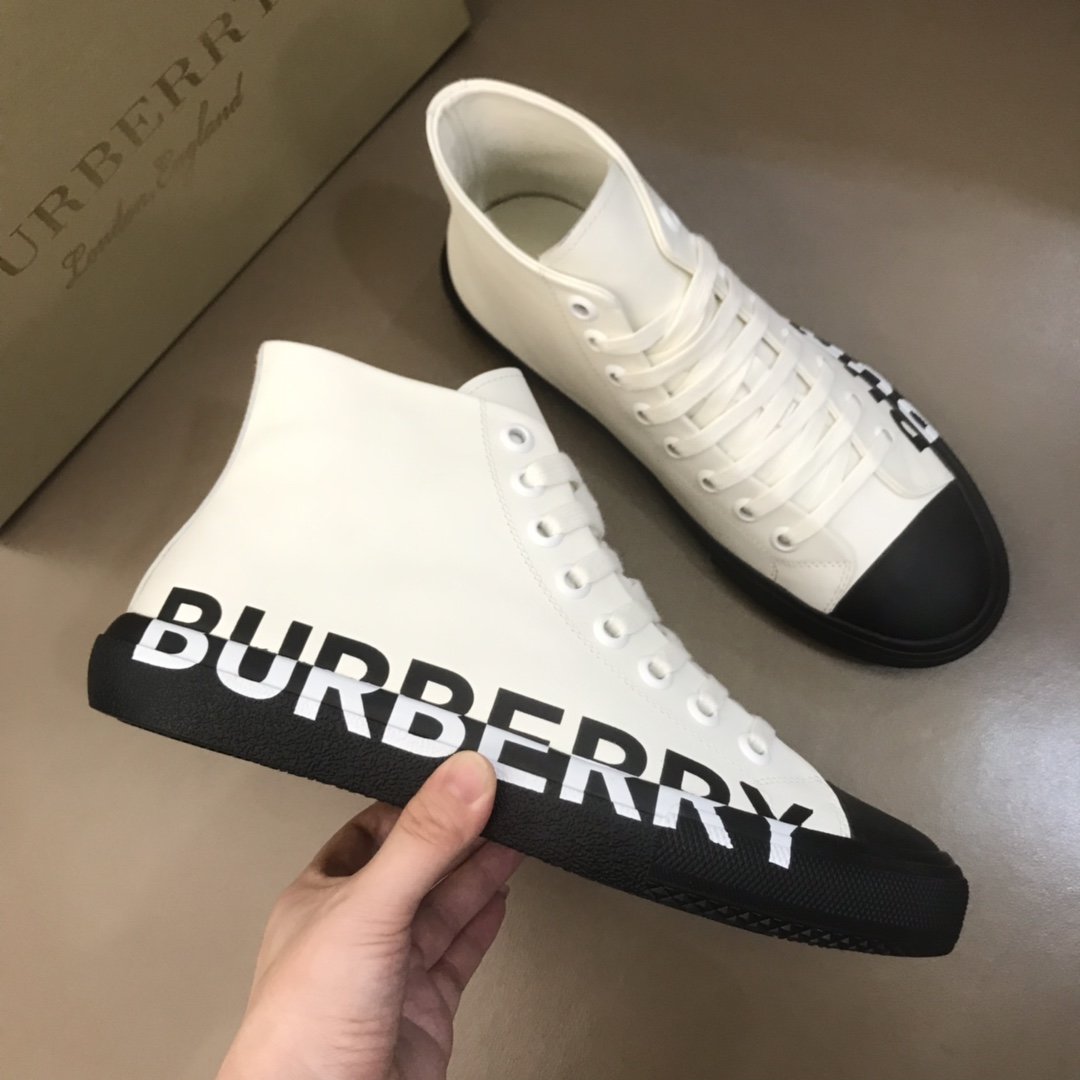 Burberry High-top High Quality Sneakers White and Black rubber sole  MS021036