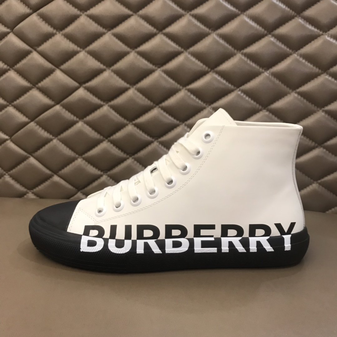 Burberry High-top High Quality Sneakers White and Black rubber sole  MS021036