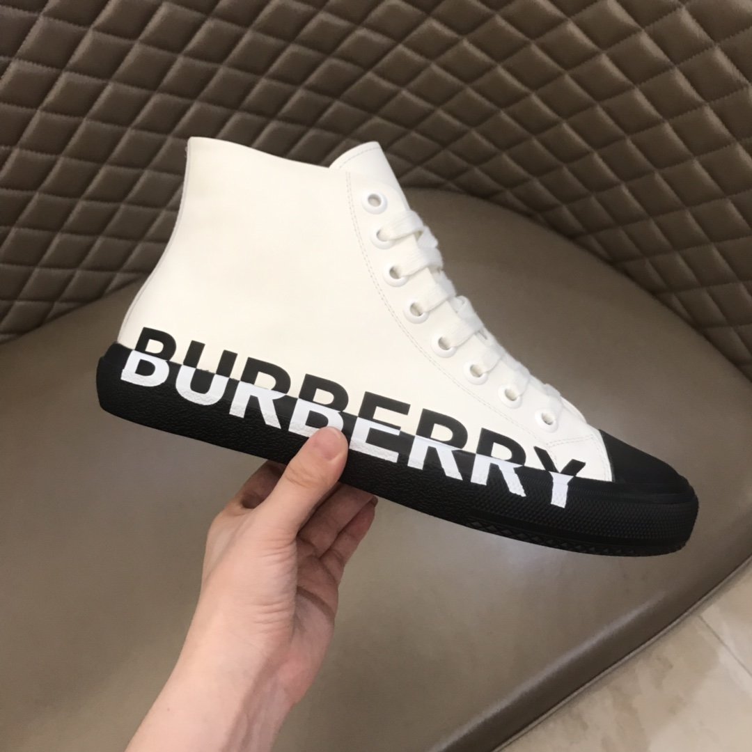 Burberry High-top High Quality Sneakers White and Black rubber sole  MS021036