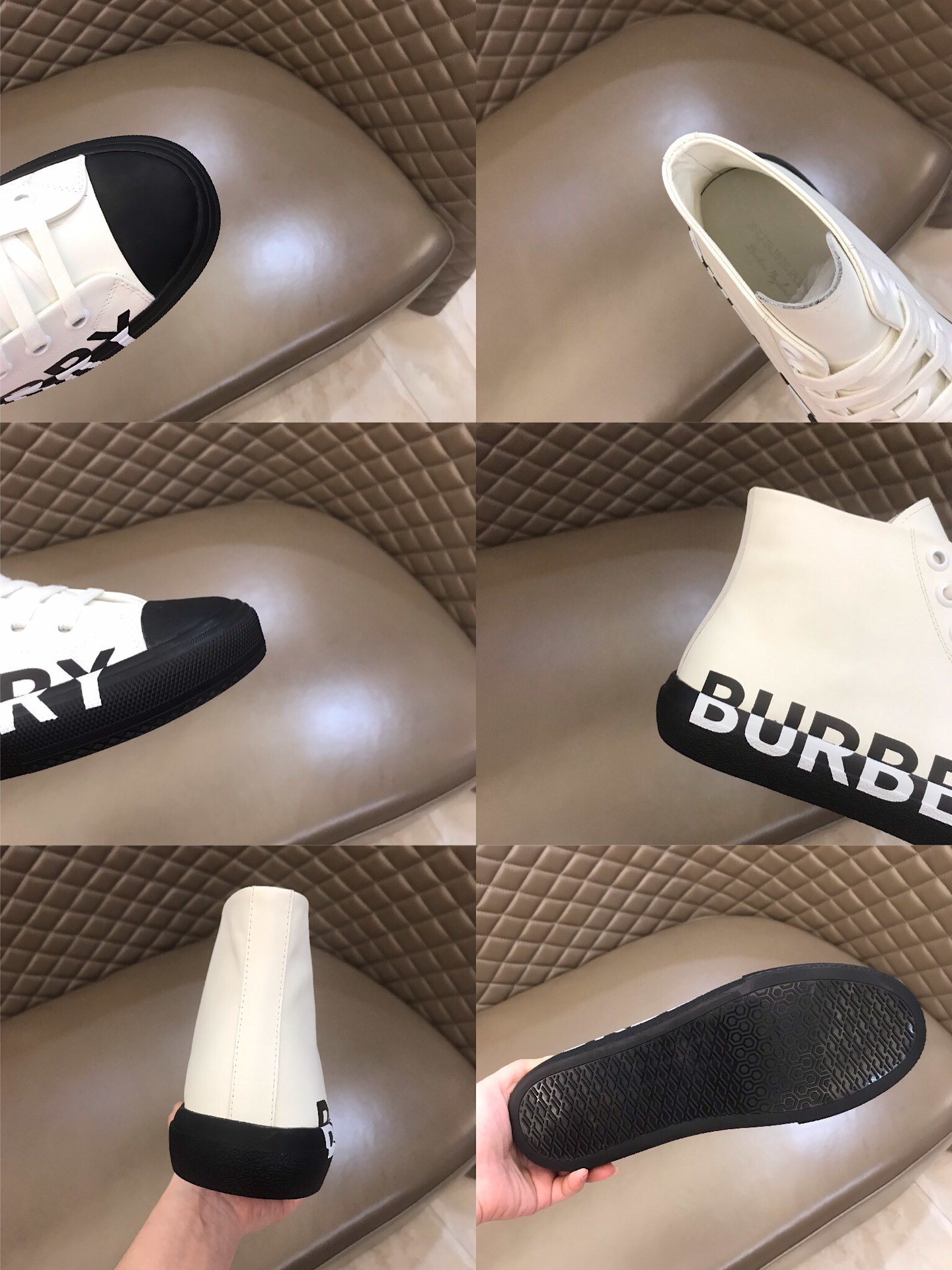 Burberry High-top High Quality Sneakers White and Black rubber sole  MS021036