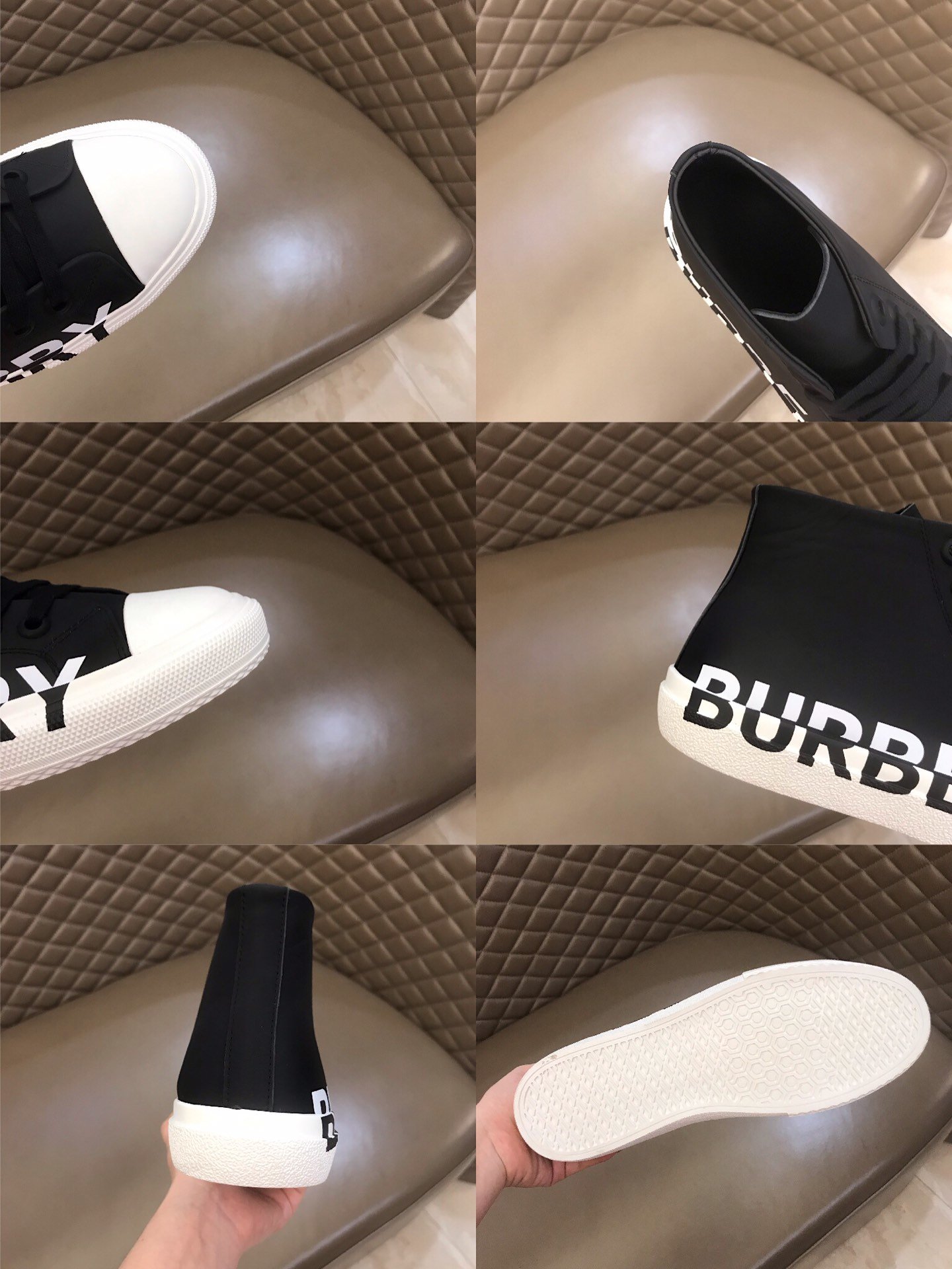 Burberry High-top High Quality Sneakers Black and White rubber sole MS021035