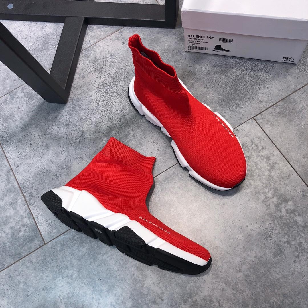 Balenciaga Speed Knitted socks High Quality Sneakers Red and white rubber soles with black details WS980013