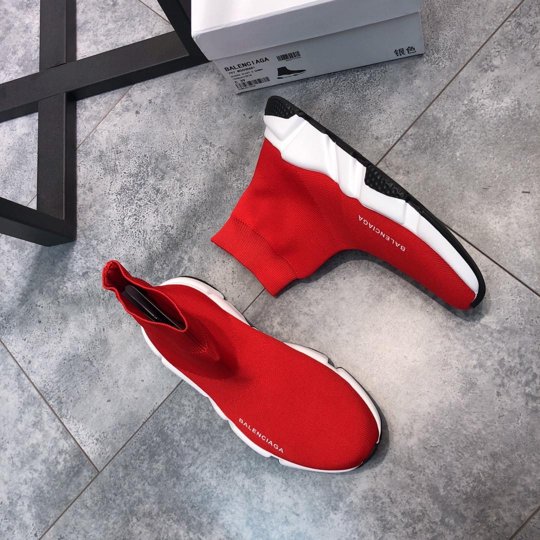 Balenciaga Speed Knitted socks High Quality Sneakers Red and white rubber soles with black details WS980013